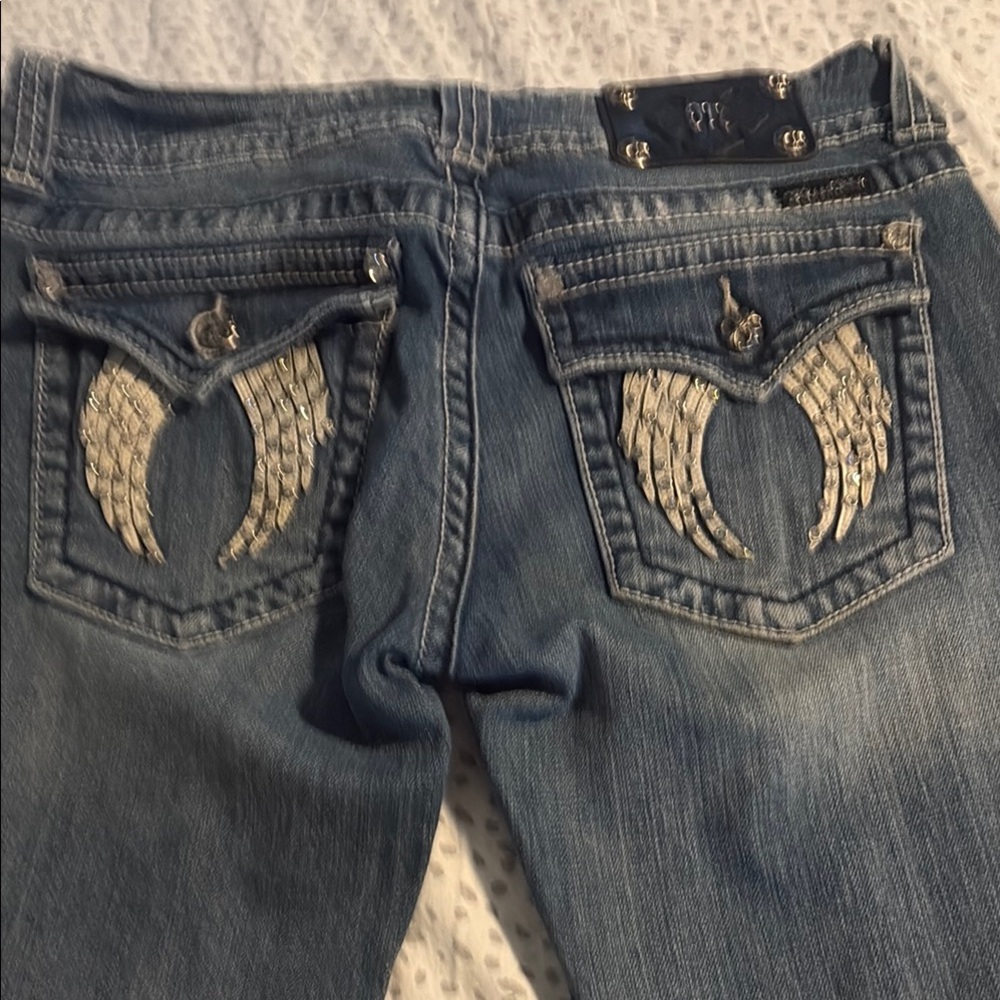 Miss Me Blue Straight Leg Jeans with Decorative Stitching